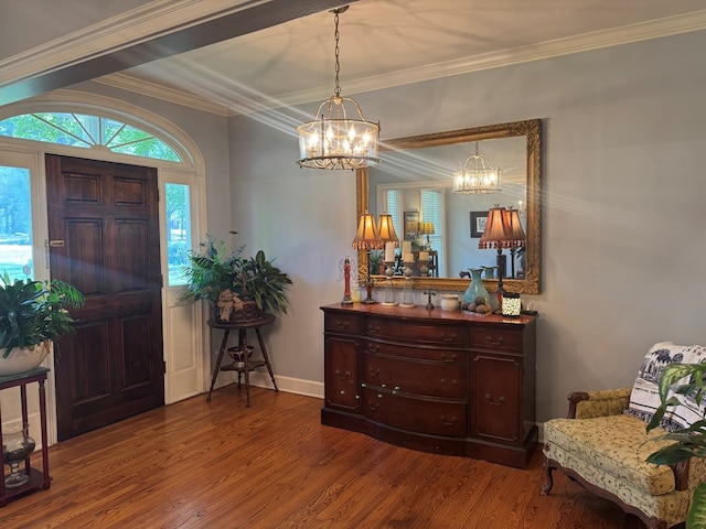 2451 Lake Douglas Rd, Bainbridge, GA 39819 - foyer entrance with baseboards, wood finished floors, a chandelier, and crown molding