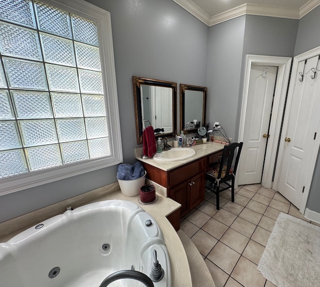 2451 Lake Douglas Rd, Bainbridge, GA 39819 - full bath with vanity, ornamental molding, tile patterned flooring, and a jetted tub