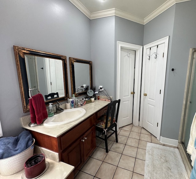 2451 Lake Douglas Rd, Bainbridge, GA 39819 - bathroom with vanity, crown molding, and tile patterned flooring