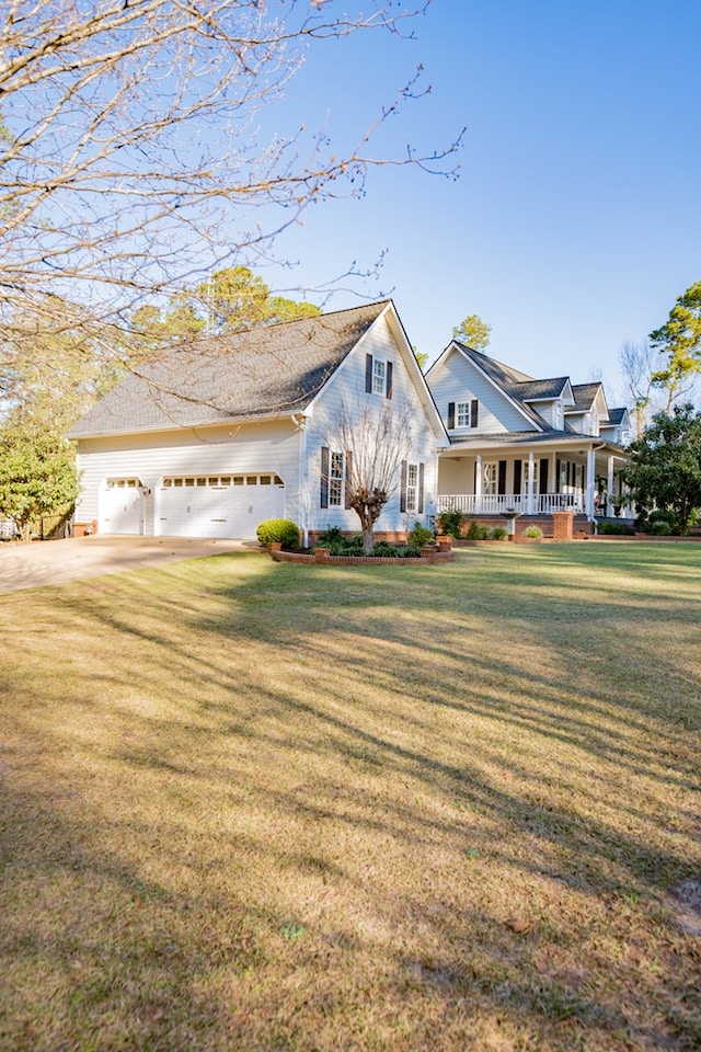 view of front of property with covered porch and a front yard