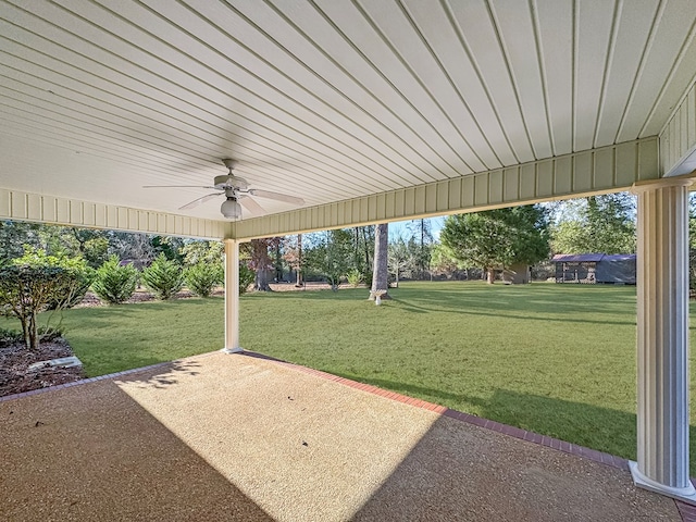 view of patio / terrace featuring ceiling fan