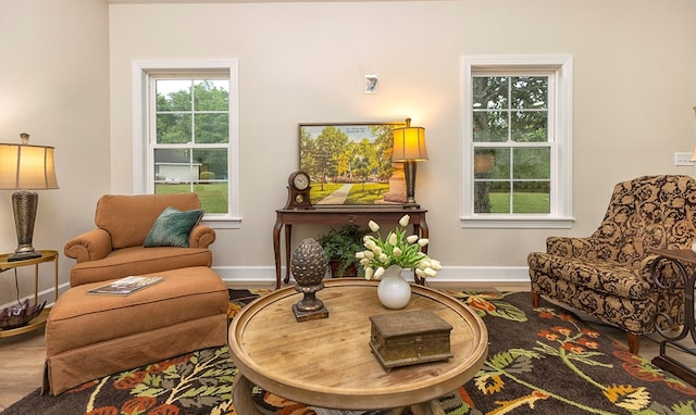 sitting room with hardwood / wood-style flooring