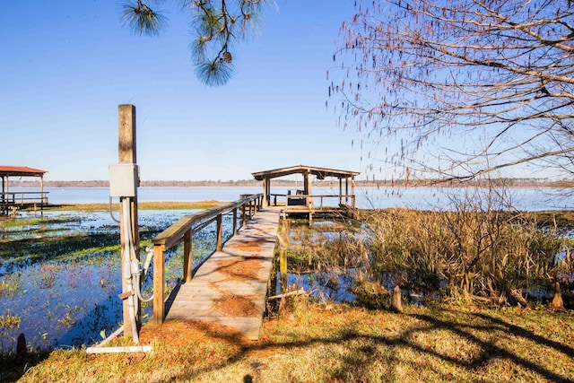 dock area with a water view