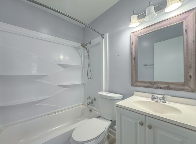 full bathroom with toilet, bathtub / shower combination, and vanity