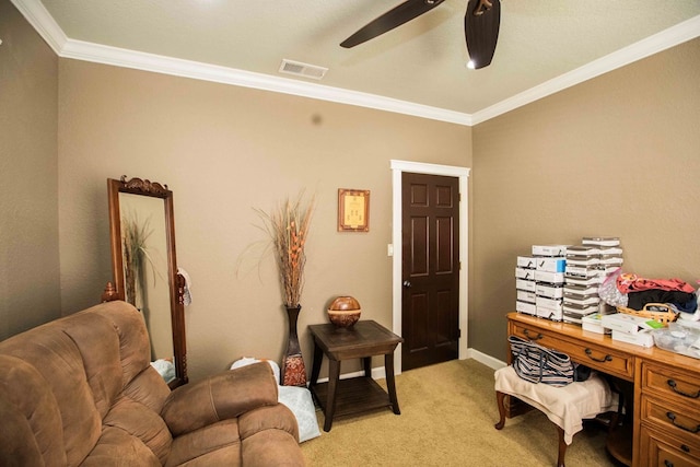 179 Azalea Cir, Bainbridge, GA 39819 - office featuring crown molding, ceiling fan, light colored carpet, and baseboards