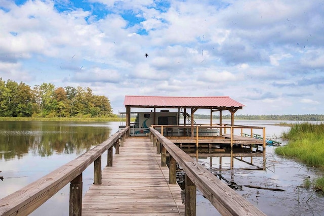 view of dock with a water view