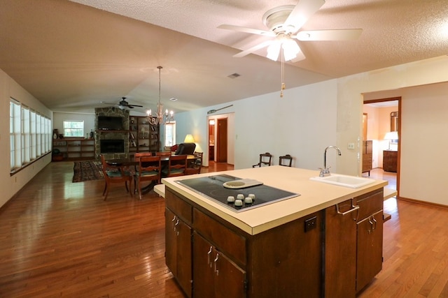 407 Lakeshore Dr, Bainbridge, GA 39819 - kitchen featuring a sink, a ceiling fan, wood finished floors, and black electric cooktop