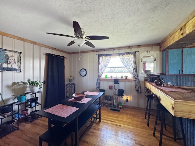 810 Three Notch Rd, Colquitt, GA 39837 - dining space with a textured ceiling, wood finished floors, and a ceiling fan