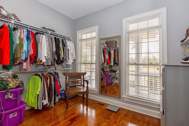 walk in closet featuring hardwood / wood-style floors