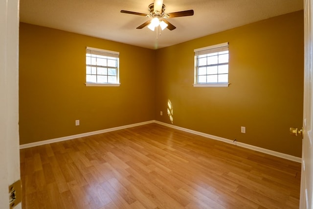 empty room featuring plenty of natural light, baseboards, and wood finished floors