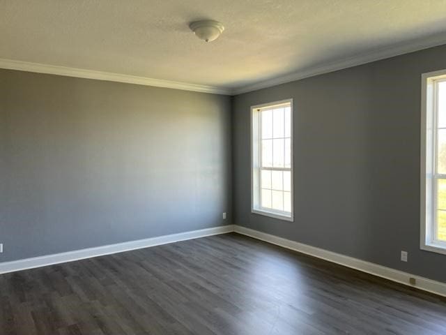 unfurnished room with baseboards, ornamental molding, and a healthy amount of sunlight