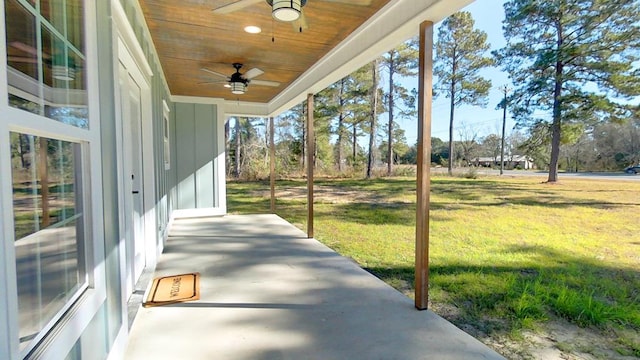 view of patio / terrace featuring ceiling fan