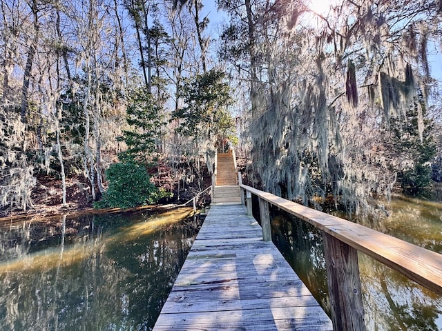 dock area featuring a water view