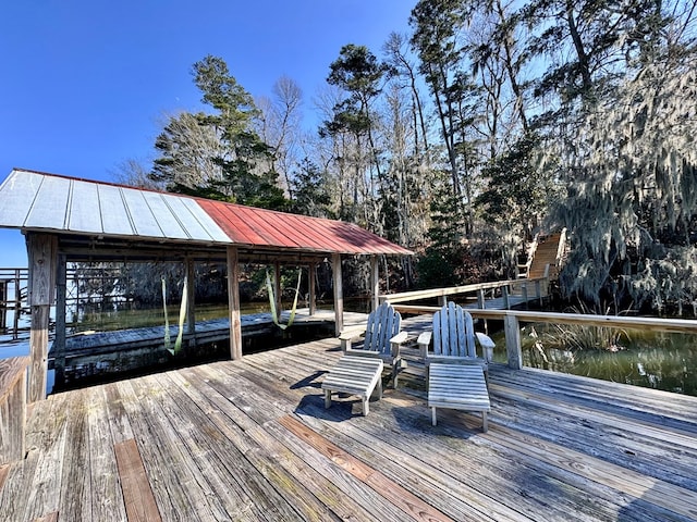 view of dock featuring a water view