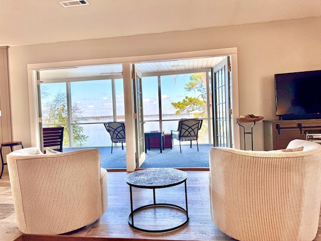 living room with hardwood / wood-style floors