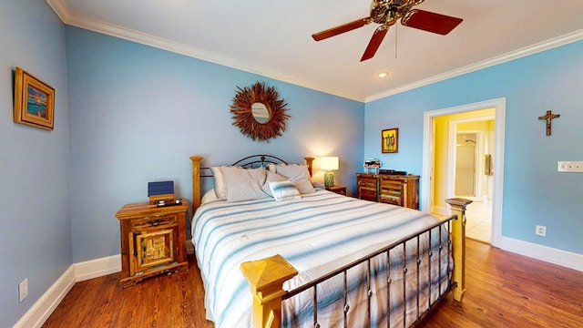 1389 Lake Front Dr, Cairo, GA 39828 - bedroom featuring crown molding, wood finished floors, connected bathroom, recessed lighting, and ceiling fan