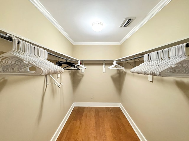 walk in closet with wood-type flooring