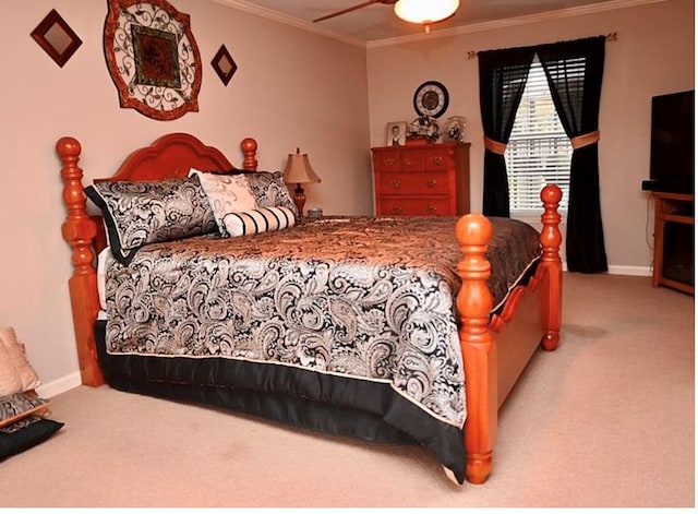 2497 Vada Rd, Bainbridge, GA 39817 - carpeted bedroom featuring ornamental molding, baseboards, and ceiling fan
