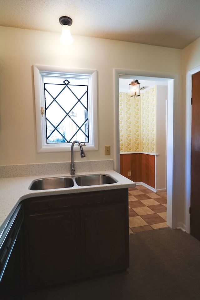 kitchen with dishwasher, sink, and a textured ceiling