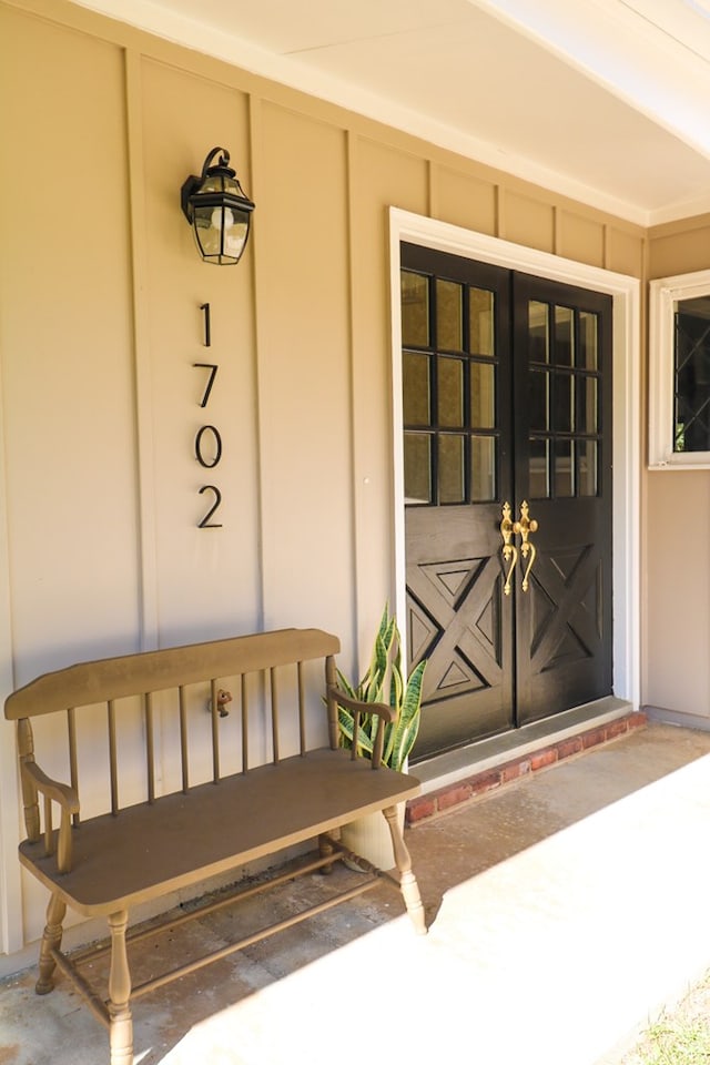 view of exterior entry with french doors