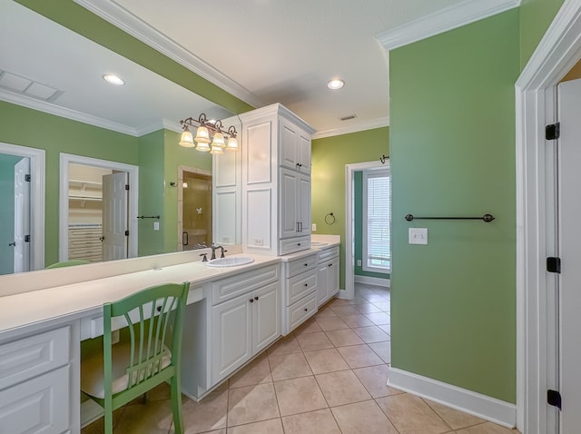 115 Lakeside Ln, Bainbridge, GA 39819 - full bath with ornamental molding, tile patterned floors, double vanity, baseboards, and recessed lighting