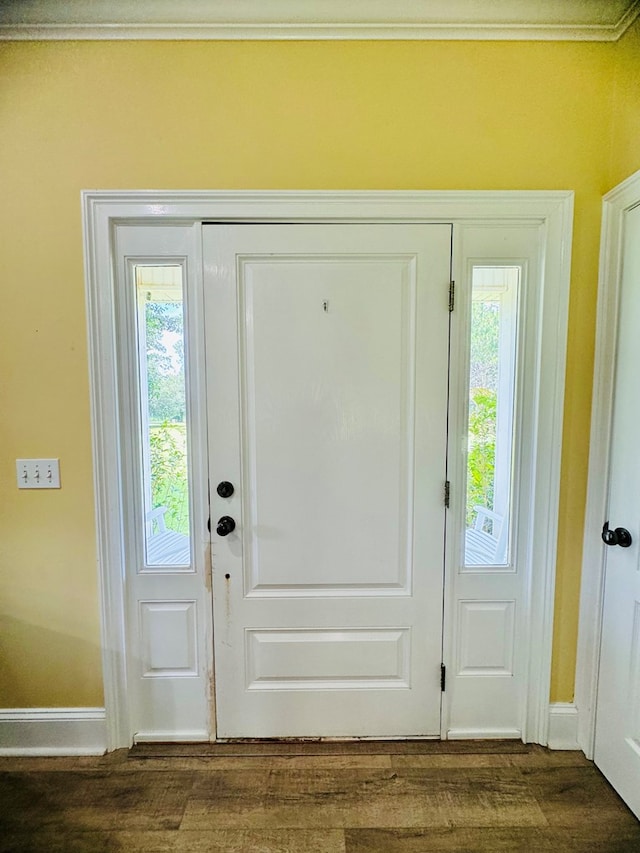 doorway to outside with dark wood-type flooring and a healthy amount of sunlight