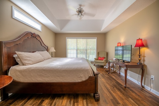 186 Turtle Pond Rd, Bainbridge, GA 39817 - bedroom featuring a raised ceiling, wood finished floors, multiple windows, and a ceiling fan