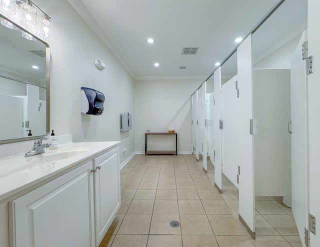 1101 Faceville Hwy, Bainbridge, GA 39819 - full bathroom with crown molding, vanity, tile patterned flooring, recessed lighting, and baseboards
