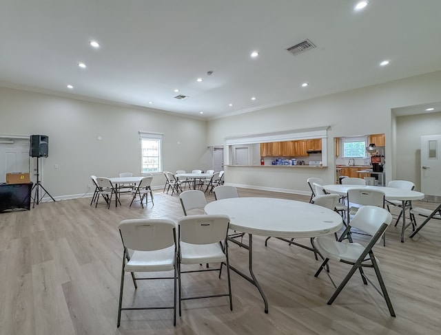 1101 Faceville Hwy, Bainbridge, GA 39819 - dining space with plenty of natural light, light wood-type flooring, recessed lighting, ornamental molding, and baseboards