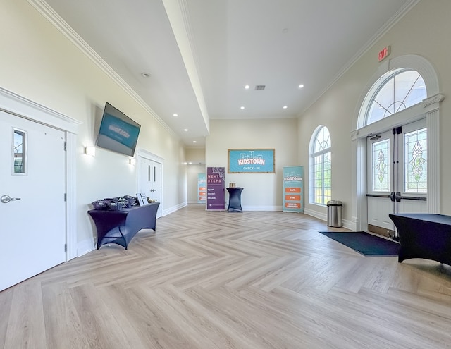 1101 Faceville Hwy, Bainbridge, GA 39819 - living area featuring french doors, crown molding, baseboards, and recessed lighting