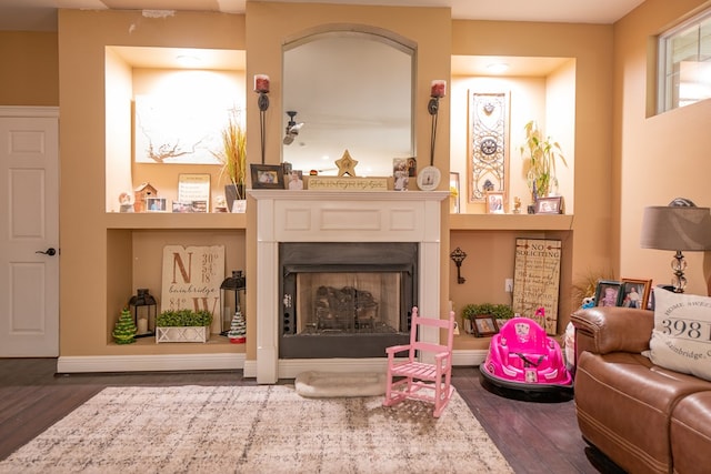 living area featuring dark wood-type flooring