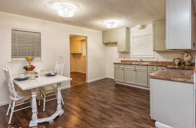 kitchen featuring dark hardwood / wood-style floors, sink, and a textured ceiling