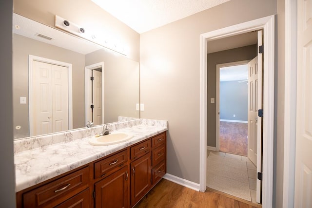 bathroom featuring hardwood / wood-style floors and vanity