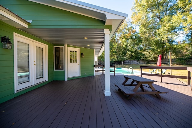 deck with a fenced in pool