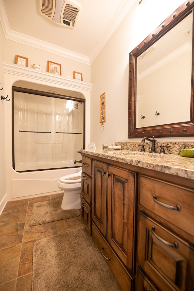 8030 Northwood Dr, Donalsonville, GA 39845 - full bathroom featuring washtub / shower combination, vanity, toilet, and crown molding