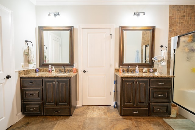 8030 Northwood Dr, Donalsonville, GA 39845 - bathroom featuring vanity, an enclosed shower, and ornamental molding