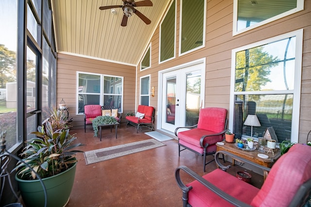 8030 Northwood Dr, Donalsonville, GA 39845 - sunroom featuring french doors, vaulted ceiling, a wealth of natural light, and ceiling fan