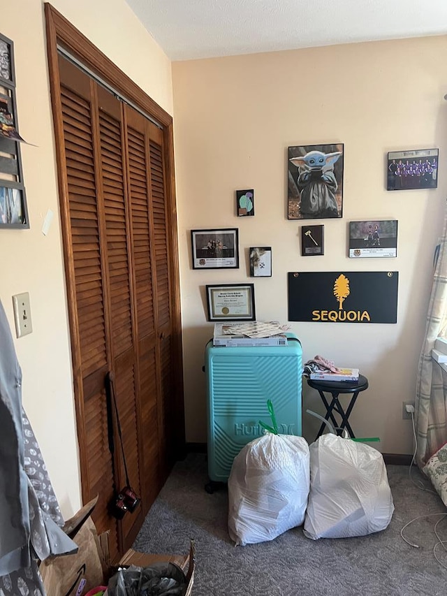 view of carpeted home office