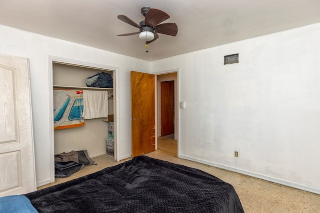 bedroom with a closet and ceiling fan