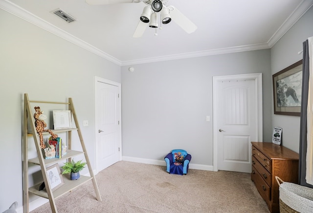 351 Virginia Cir, Cairo, GA 39828 - unfurnished bedroom with ornamental molding, carpet, baseboards, and ceiling fan