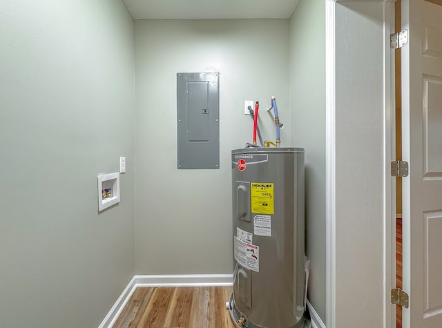 utility room with electric water heater and electric panel