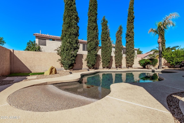 view of pool featuring a patio area, a fenced backyard, and a fenced in pool