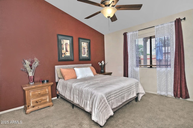 3510 E Hampton Ave Unit 74, Mesa, AZ 85204 - bedroom featuring lofted ceiling, carpet flooring, baseboards, and ceiling fan
