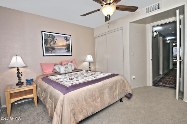 3510 E Hampton Ave Unit 74, Mesa, AZ 85204 - carpeted bedroom with a closet, baseboards, and a ceiling fan