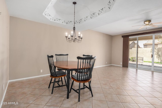 8874 W Piute Ave, Peoria, AZ 85382 - dining area with a chandelier, light tile patterned flooring, baseboards, and a ceiling fan