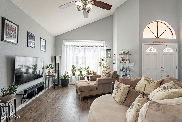 242 E Stonebridge Dr, Gilbert, AZ 85234 - living room featuring a ceiling fan, healthy amount of natural light, and wood finished floors