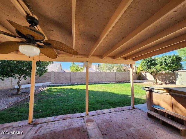 3853 W Calle Lejos, Glendale, AZ 85310 - fenced backyard featuring a ceiling fan and a patio area