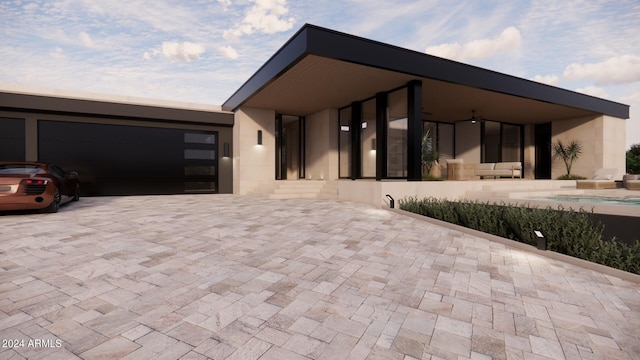 contemporary home featuring a garage