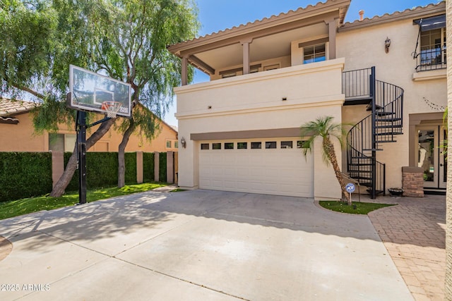 530 S Emerson St, Chandler, AZ 85225 - view of front of home featuring stairway, concrete driveway, an attached garage, stucco siding, and a tile roof