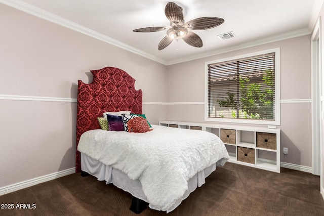 530 S Emerson St, Chandler, AZ 85225 - bedroom with carpet, crown molding, baseboards, and a ceiling fan